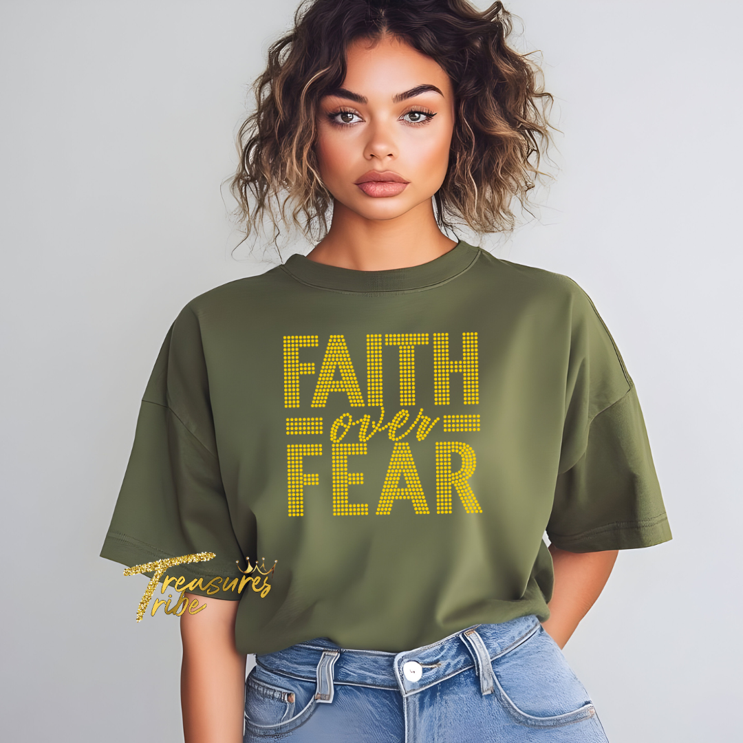 Faith Over Fear Rhinestone T-Shirt front side