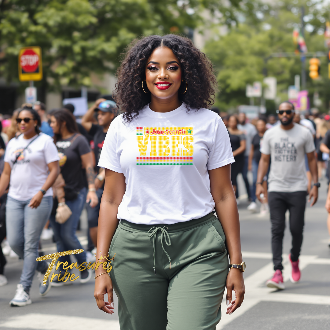 Juneteenth Vibes Rhinestone T-Shirt front side