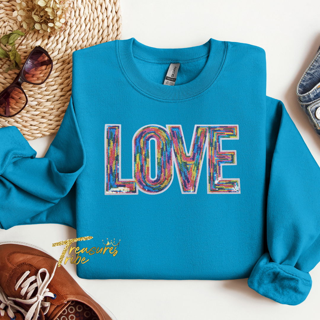 Love Sequin Patch Sapphire Sweatshirt front side